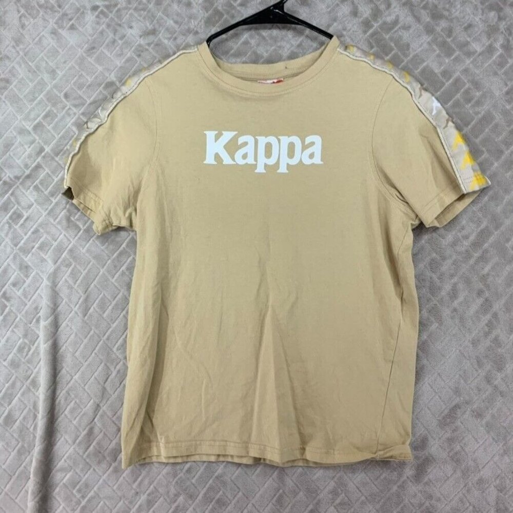 Kappa Womans Small T Shirt Beige Short Sleeve Crew Neck Racing Themed Logo